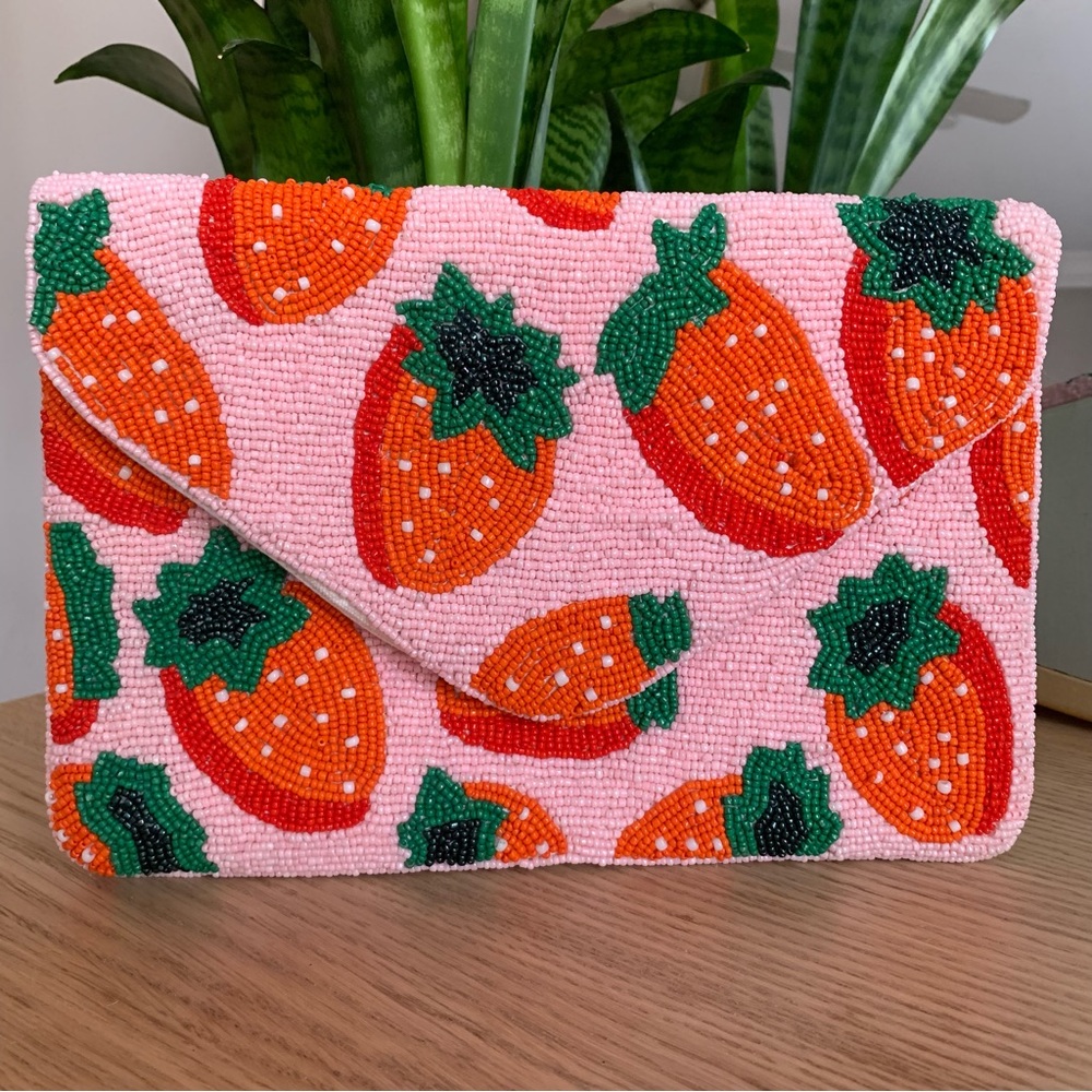 Strawberry Beaded Clutch - Pink and Orange